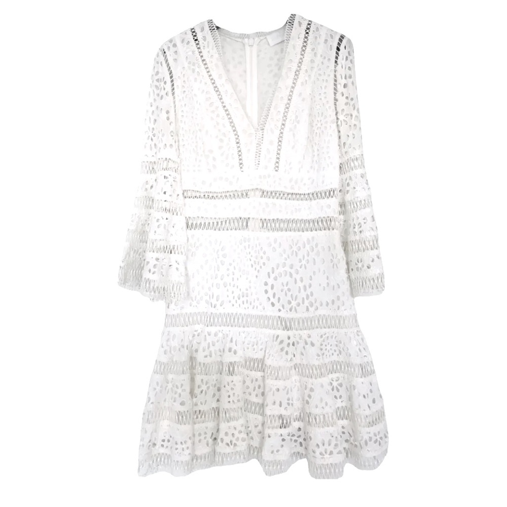 ZIMMERMAN ‘Lovelorn Floral Flutter Dress’ in white eyelet - size 0